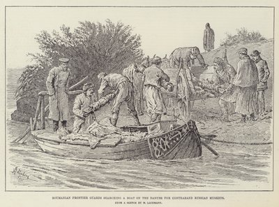 Roumanian Frontier Guards Searching a Boat on the Danube for Contraband Russian Muskets by Johann Nepomuk Schonberg
